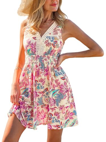 CUPSHE Women's Summer Floral Mini Dress V Neck Sleeveless Lace Trim Elastic Waist Casual Vacation... | Amazon (US)