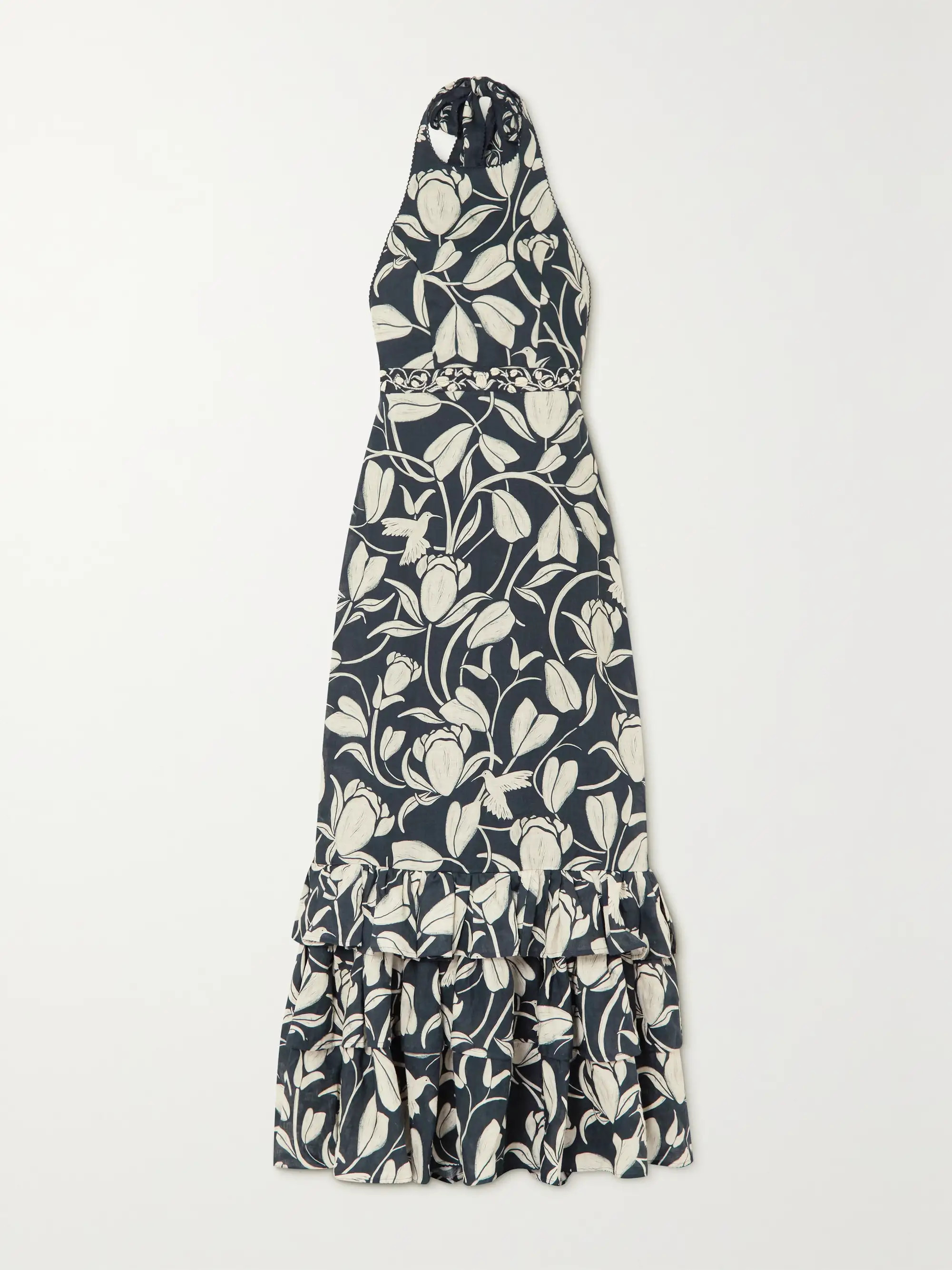 Magnolia Flora embellished floral-print linen halterneck maxi dress | NET-A-PORTER (US)