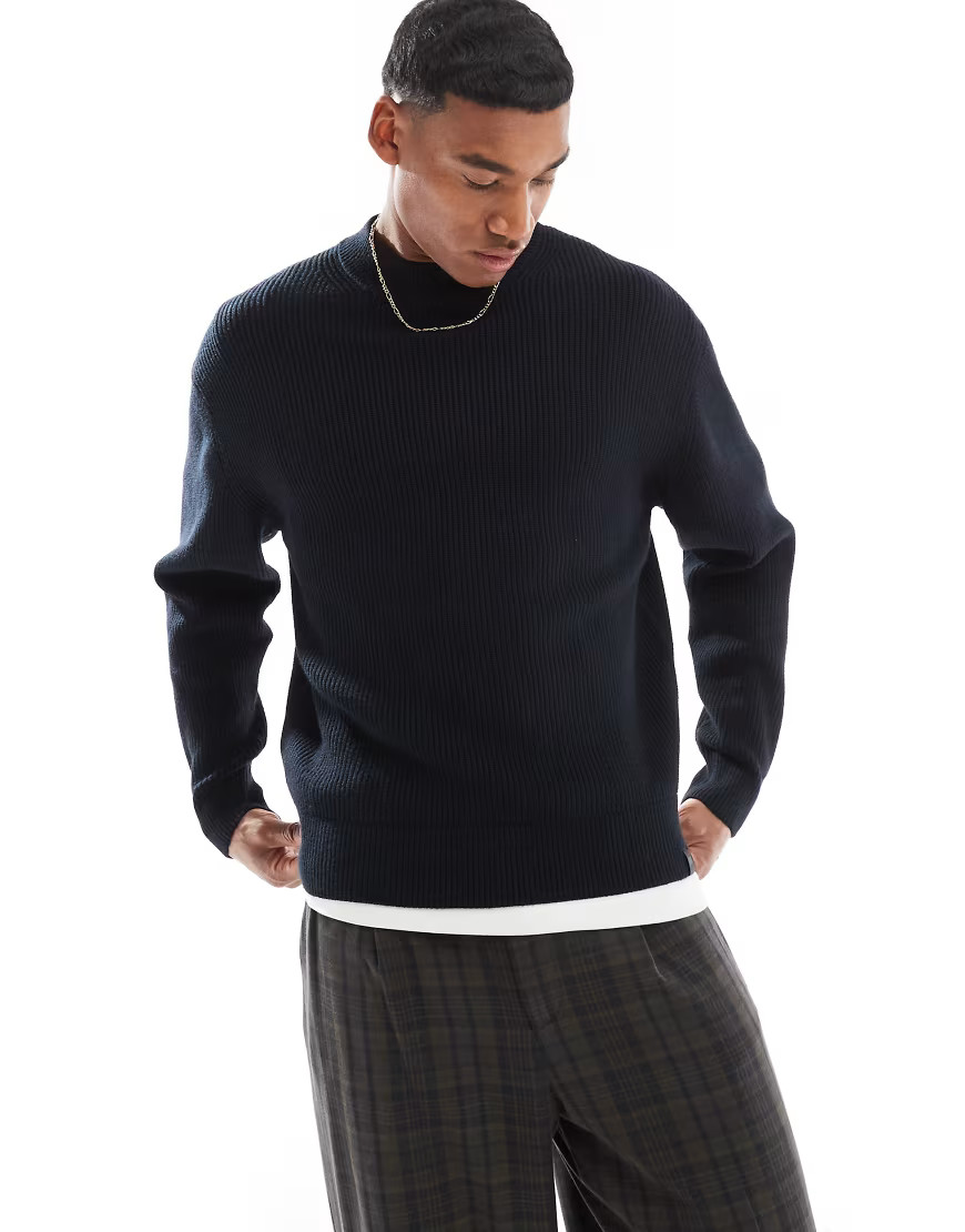 Pull&Bear fisherman knit jumper in black | ASOS (Global)