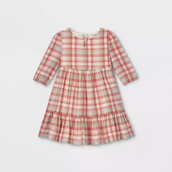 OshKosh B'gosh Toddler Girls' Plaid 3/4 Sleeve Dress - Coral | Target