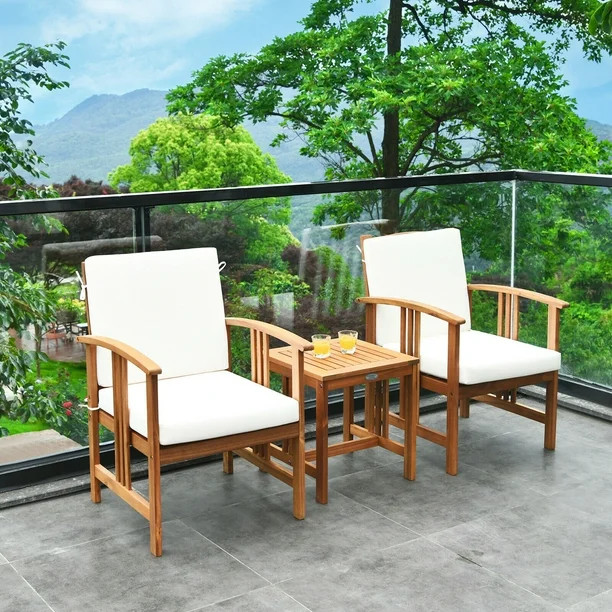 Gymax 3PC Outdoor Patio Sofa Furniture Set Solid Wood Cushioned Conversation Set White | Walmart (CA)