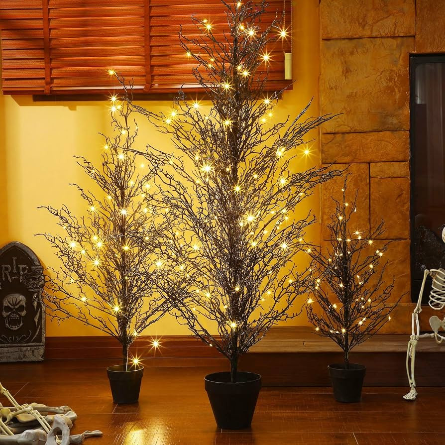 Giegxin Set of 3 Black Halloween Tree 4FT 3FT 2FT Pre-Lit Porch Decor | Amazon (US)