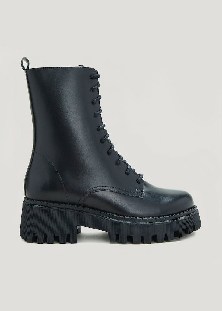 Black Leather Chunky Boots – Black | Matalan (UK)