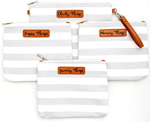 Stylish Diaper Bag Organizing Pouches XL Set of 4 Gray and White Striped Canvas Diaper Bag Pouche... | Amazon (US)