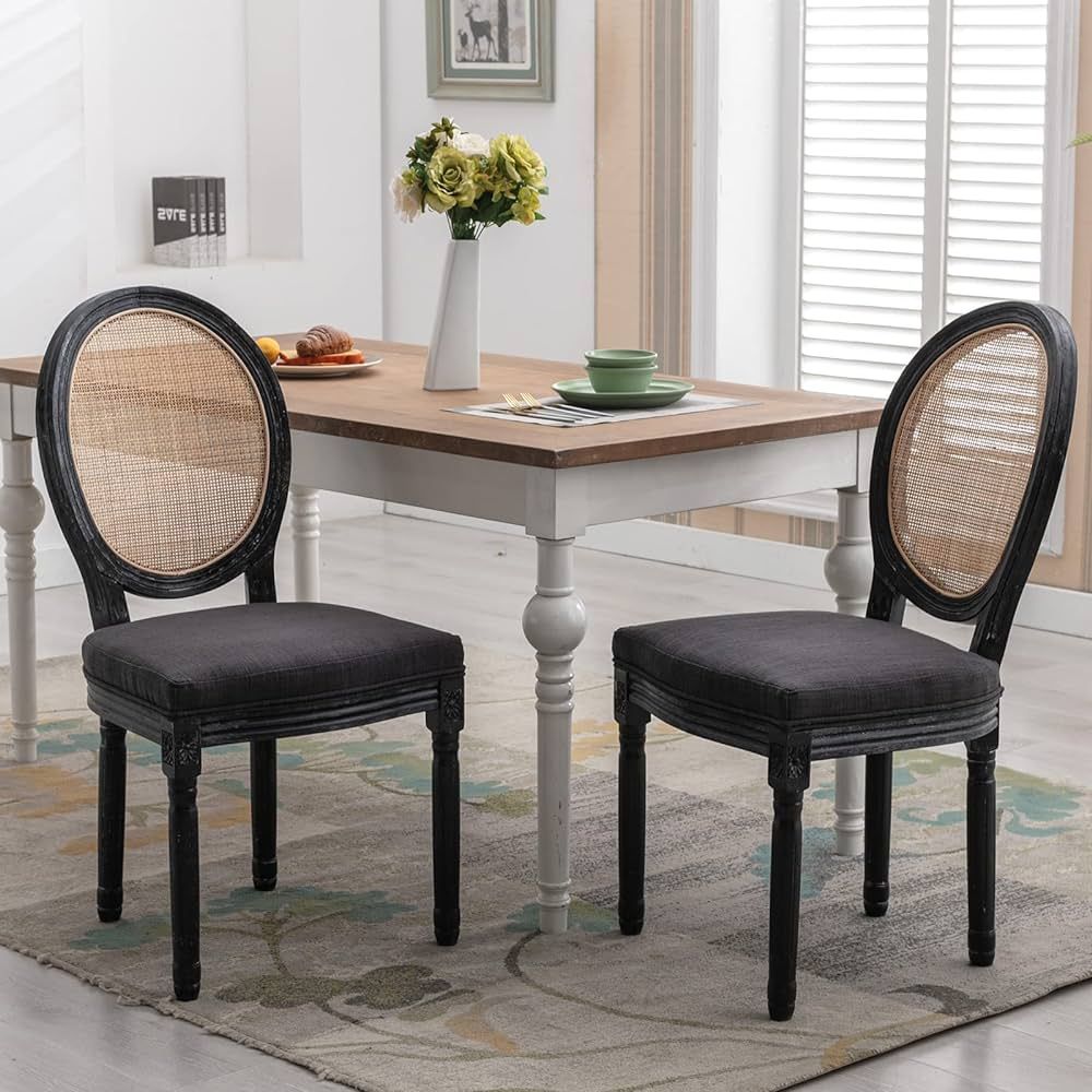 ZHENGHAO Rattan Dining Chairs Set of 2, Farmhouse Black Dining Room Chairs with Cane Back, French... | Amazon (US)