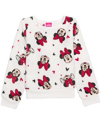 Big Girls Minnie Heart Long Sleeve Plush Sweatshirt | Macy's