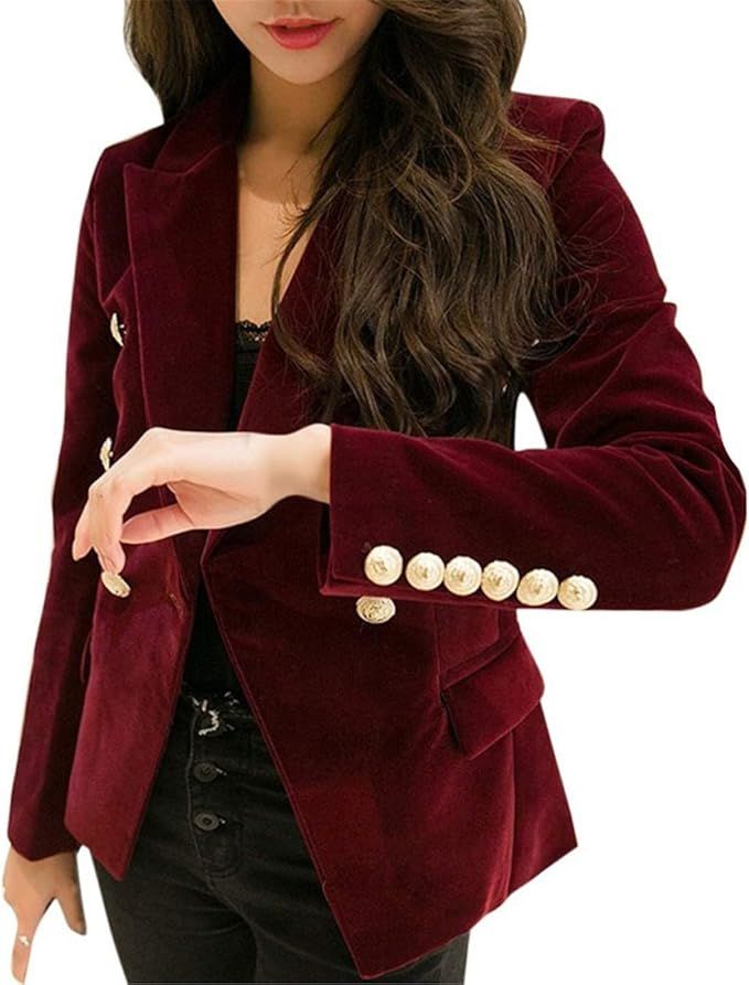 Women Velvet Blazer Slim Long Sleeve Ladies Office Ol Work Suit Jacket | Amazon (US)