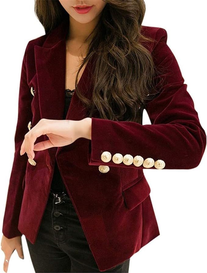 Women Velvet Blazer Slim Long Sleeve Ladies Office Ol Work Suit Jacket | Amazon (US)