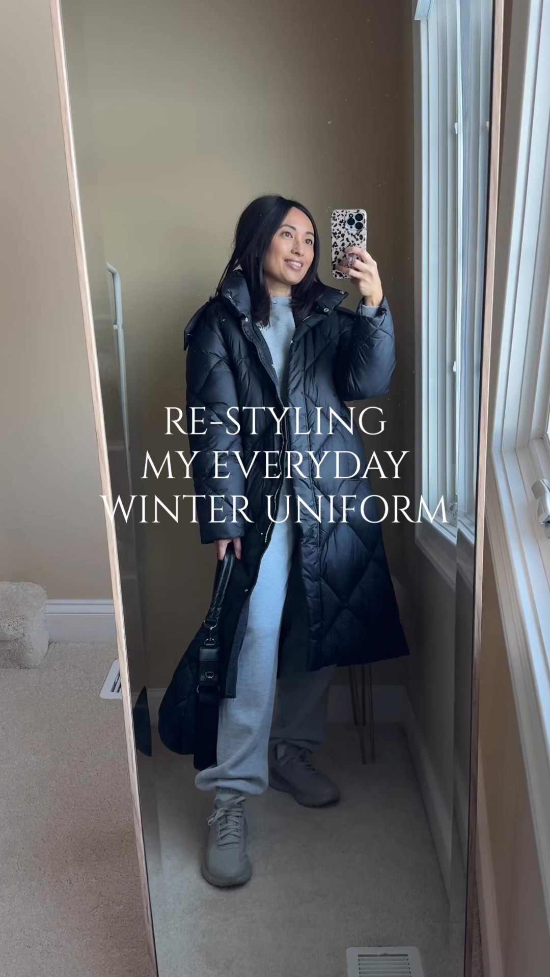 Winter outfit. 
Re-styling my everyday winter uniform. 
- Sweat sets are my go-to when the cold gets even colder. 
- To change it up, swap your sweatshirt out for a comfy sweater, with a white t-shirt peeling out. A pop of color changes everything too. 
- Switch out your everyday athletic shoes for more fashion sneakers in a different color. 
- Trading your trusty long black puffer for a wool coat may feel like a stretch, but instantly elevates basic sweats. 
- Add a last bit of interest with a non-athleisure feeling bag and a bag charm. 


#LTKActive #LTKootd #LTKOver40