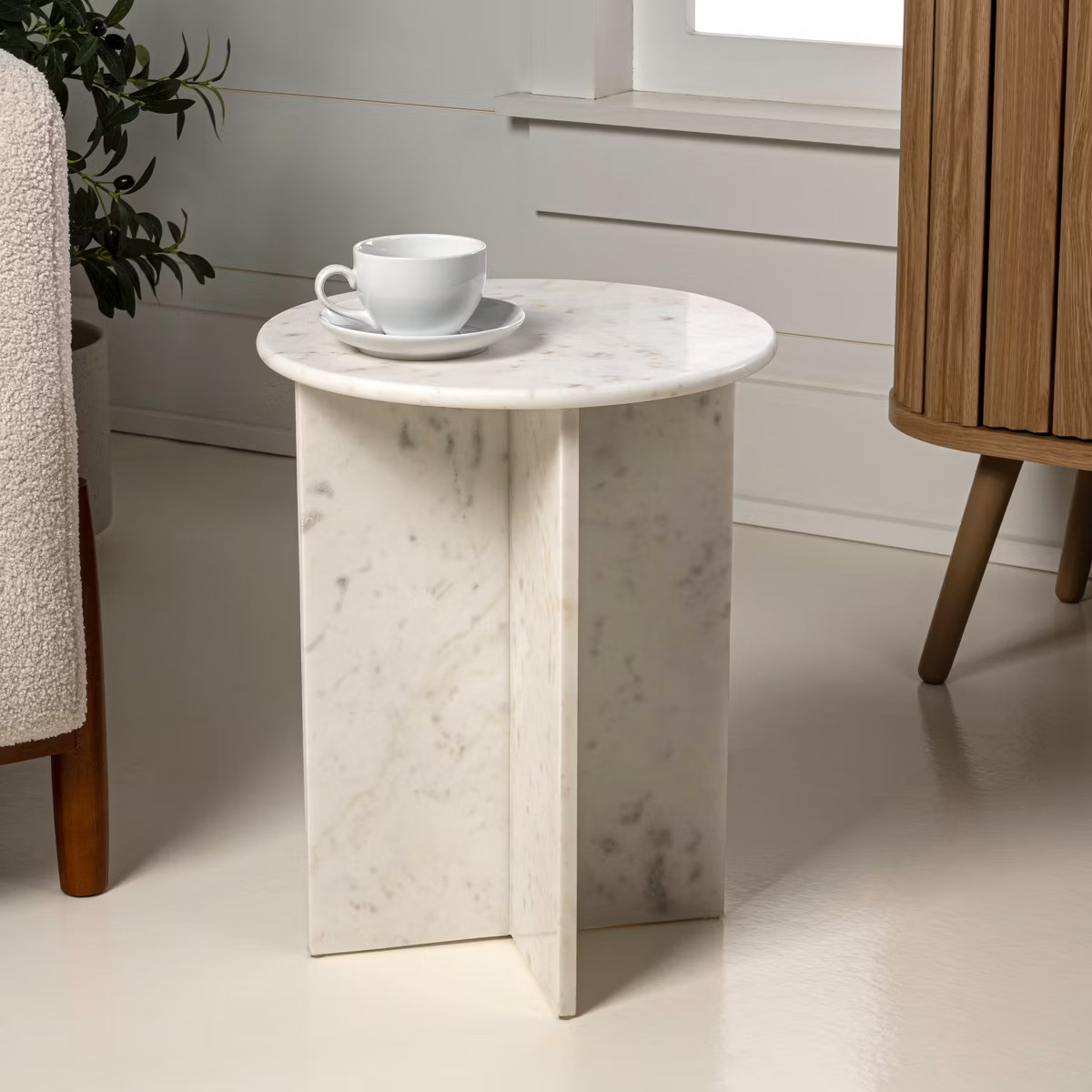 JONATHAN Y Javier 17.75" Contemporary Natural Marble Handmade X-Shaped End Table | Target