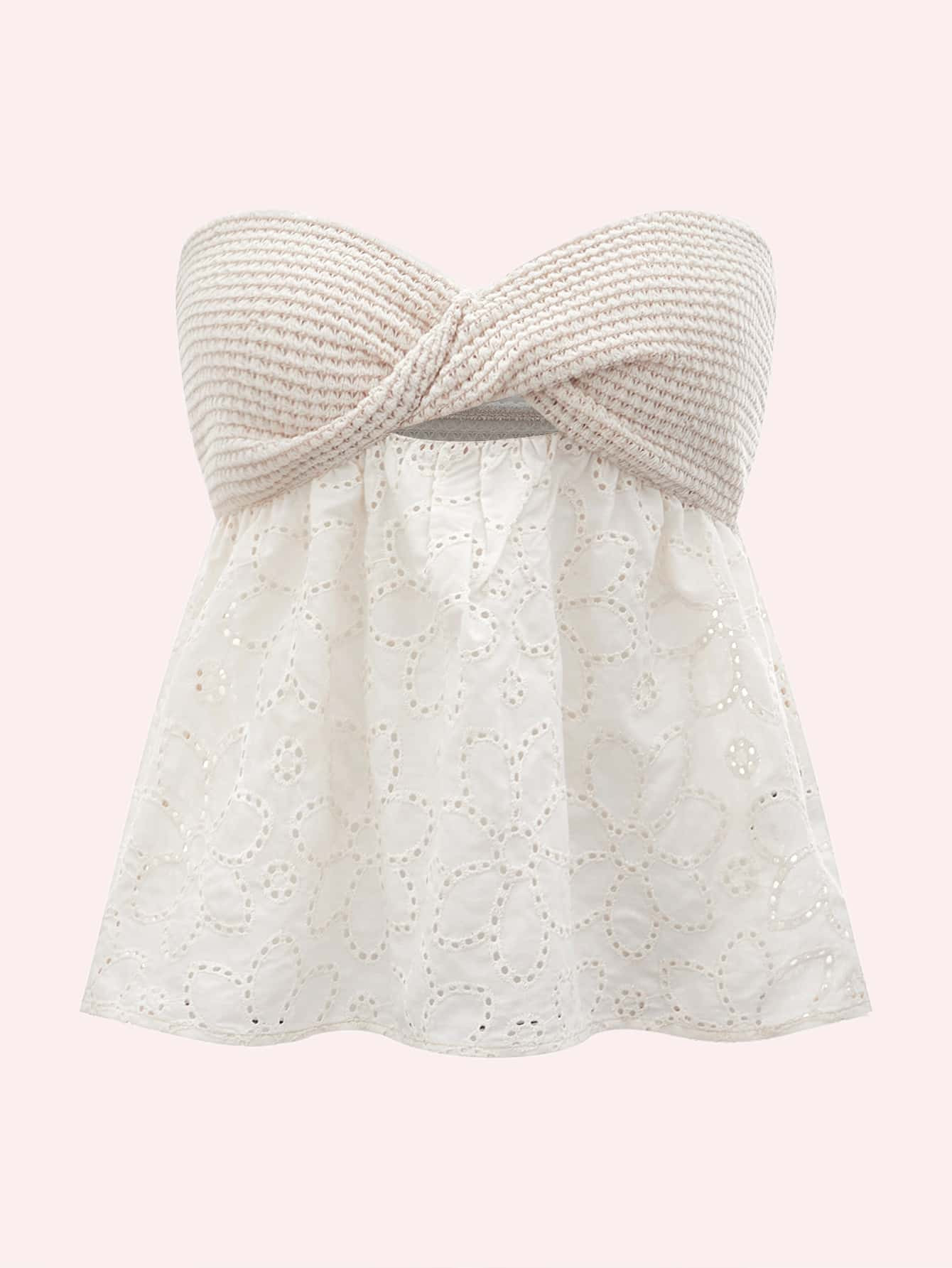 SHEIN VCAY Twist Front Cutout Eyelet Embroidery Top | SHEIN