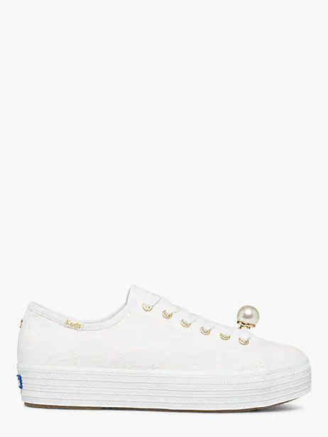 Keds X Kate Spade New York Triple Kick Floral Eyelet & Pearl Sneakers, White - 7 | Kate Spade (US)