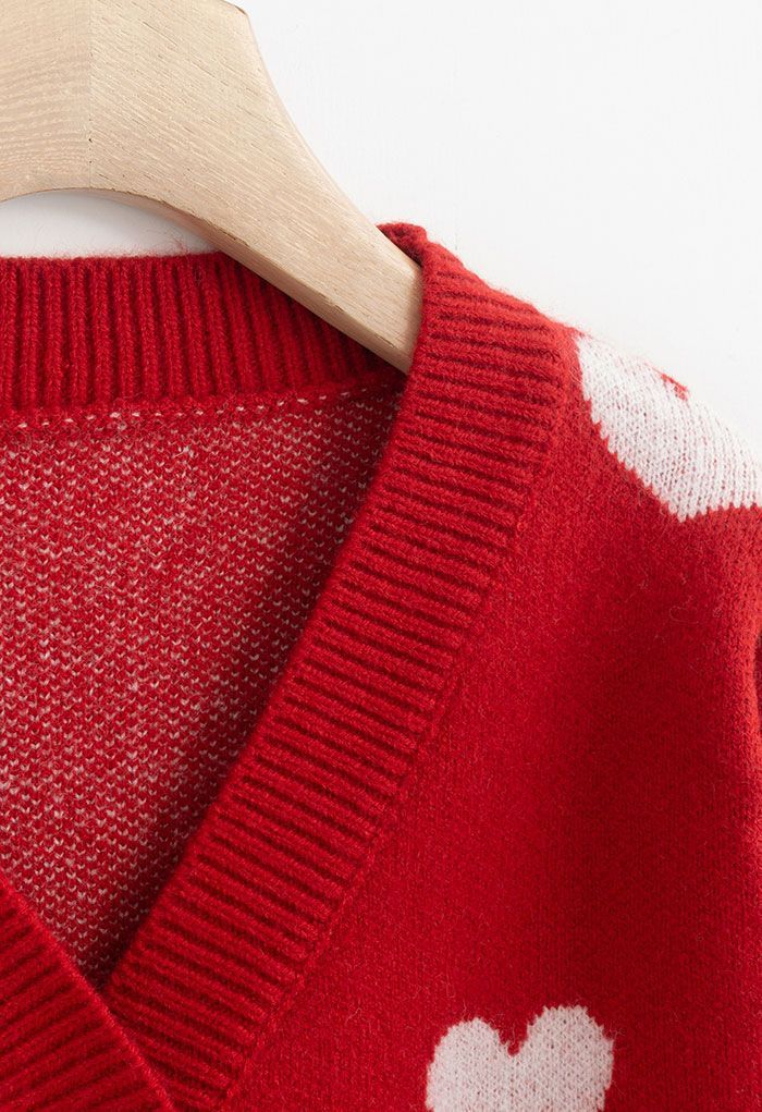 Soft Heart Cropped Knit Cardigan in Red | Chicwish