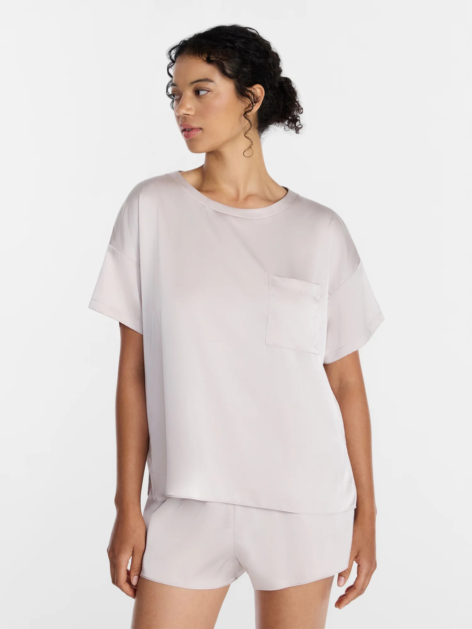 Joyspun Women’s Short Sleeve Stretch Satin Top and Shorts Pajama Set, 2-Piece, Sizes XS-3X | Walmart (US)