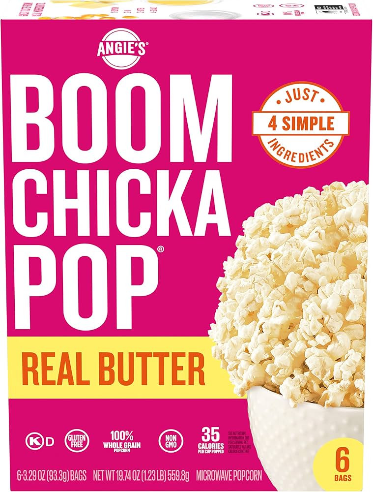 Angie's BOOMCHICKAPOP Real Butter Microwave Popcorn, (6) 3.29 oz. bags | Amazon (US)