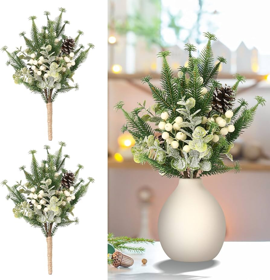 RoseCraft 2PCS Christmas Decorations, 16.5Inch Artificial White Berry Flowers Stem Table Decorati... | Amazon (US)