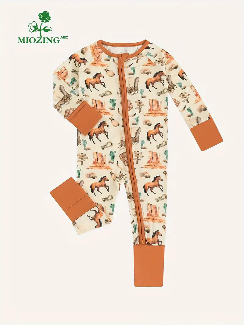 Bamboo Fiber Fabric Unisex Baby's Soft Zip Up Long Sleeve Onesie, Cute Cartoon Print Romper, | Temu Affiliate Program