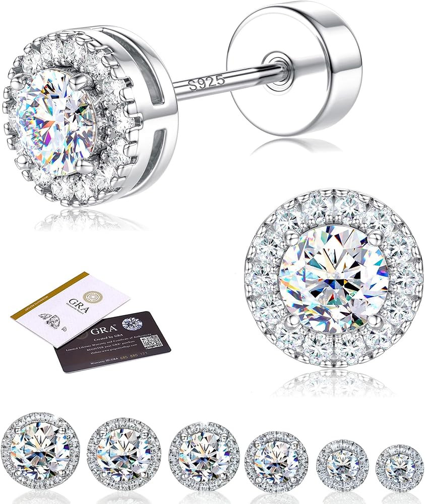 Moissanite Stud Earrings with Flat Back - 925 Sterling Silver D Color VVS1 Moissanite Earring for... | Amazon (US)