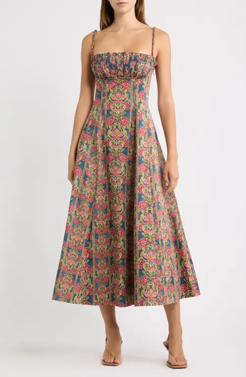 Hill House Home Maisie Cotton Dress in Iris Medallion Gree at Nordstrom, Size Medium | Nordstrom