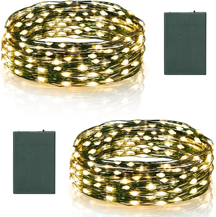 2 Pack Timer Fairy Lights Battery Operated, 16.4FT 50 LED Dark Green Wire Micro Starry Twinkle Li... | Amazon (US)