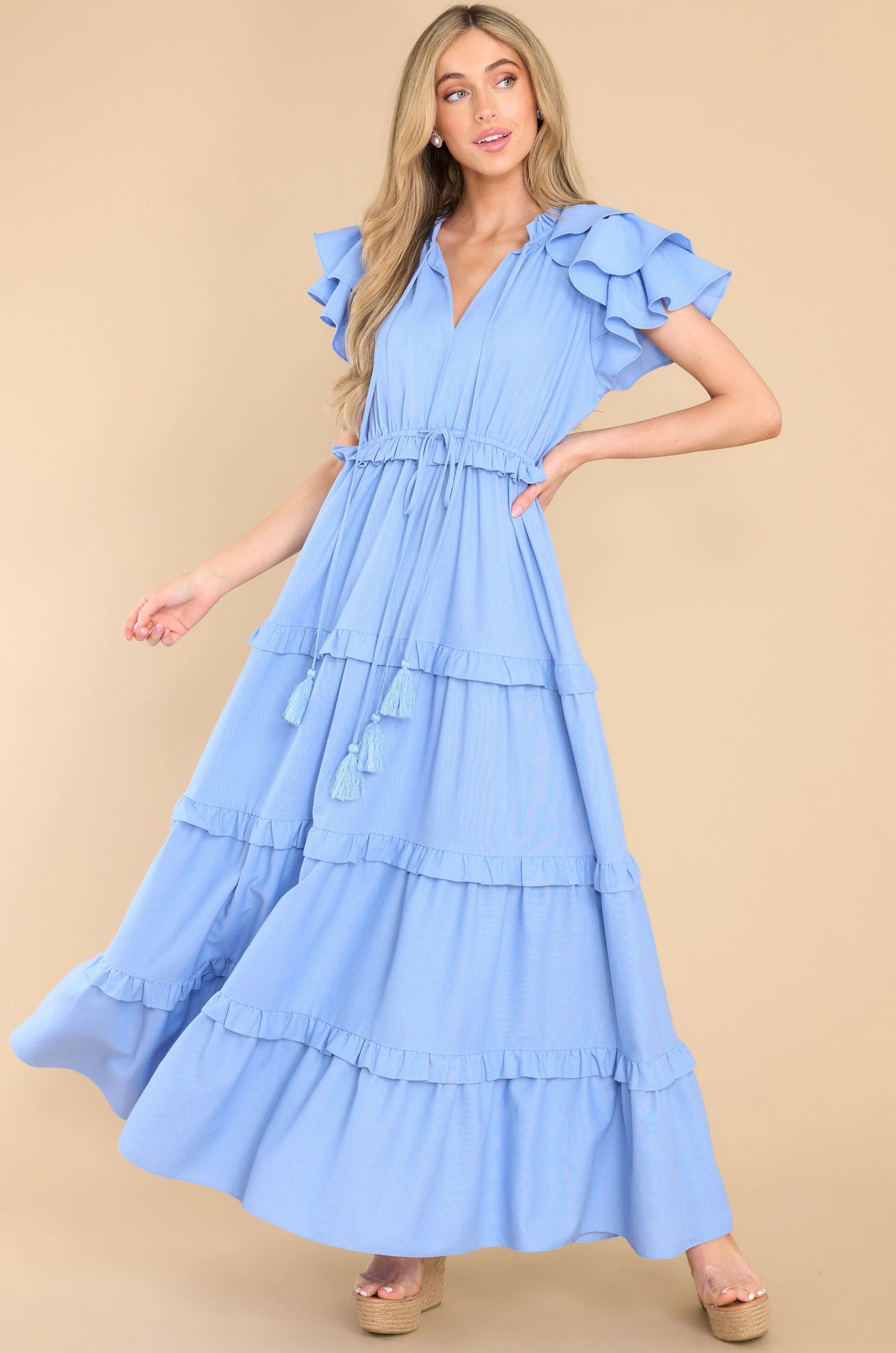 Ruffle Some Feathers Blissful Blue Maxi Dress | Red Dress 
