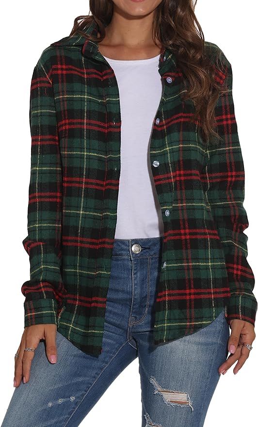 GUANYY Women's Classic Plaid Button Down Shirt - Loose Fit and Long Sleeves | Amazon (US)
