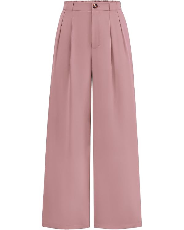 KIRUNDO Wide Leg Pants for Women 2026 Dressy High Waisted Button Trousers | Elastic Waist,Soft Bu... | Amazon (US)