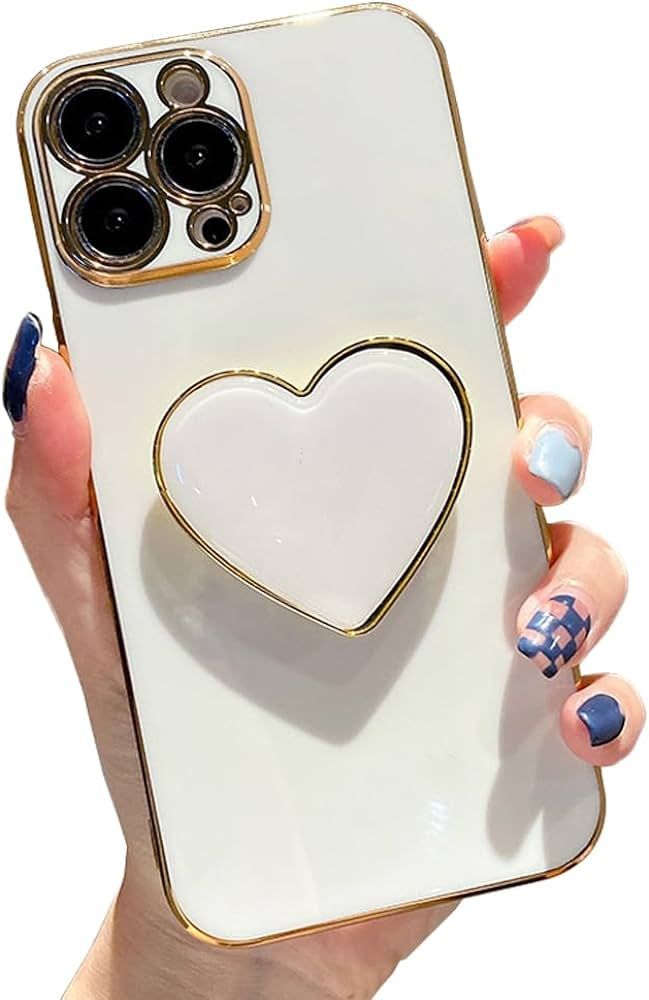 Pinkeko Cute Case for iPhone 15 Pro Max 6.7'', White Phone Case with Heart Holder Stand Kickstand... | Amazon (US)