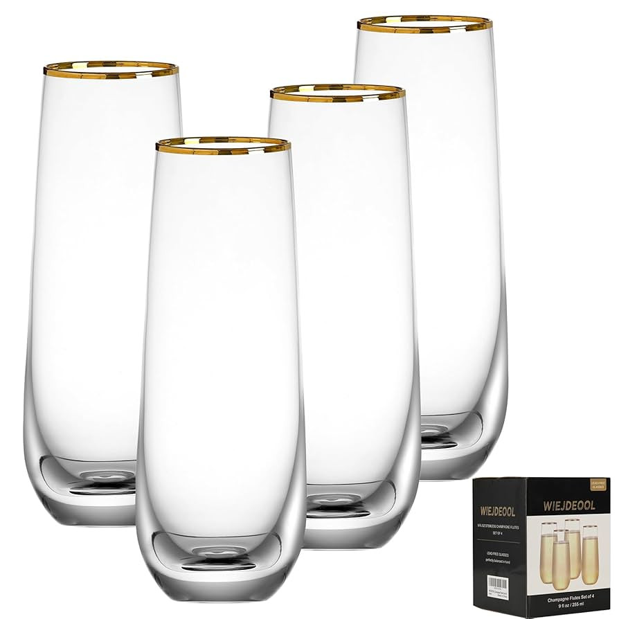 Stemless Champagne Flutes Set of 4, Gold Rim Champagne Glasses, Best Gift | Amazon (US)