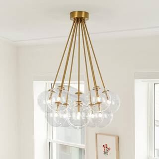 NOVA BUBBLE 11-Light Brushed Gold Flush Mount Bubble Chandelier with Clear Globe Shades and Dimmable | The Home Depot