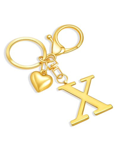 nylry Gold Heart Initial Letter Keychain Gift for Women Bag Charm Purse Charms for Handbags Initial Keychains for Women Cute Metal Alphabet A-Z Gold Bag Accessories-Gold X | Amazon (US)