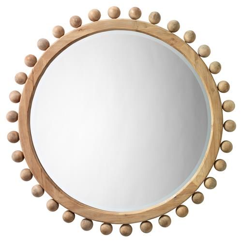 Brooke Coastal Beach Natural Wood Beveled Round Wall Mirror | Kathy Kuo Home