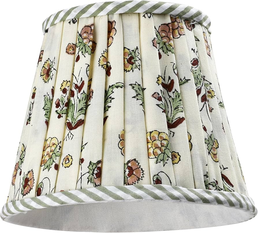 Ridhi Pleated Block Print Lamp Shade jasmine yellow Floral Medium 4" Top x 6" Bottom x 5" High Sp... | Amazon (US)