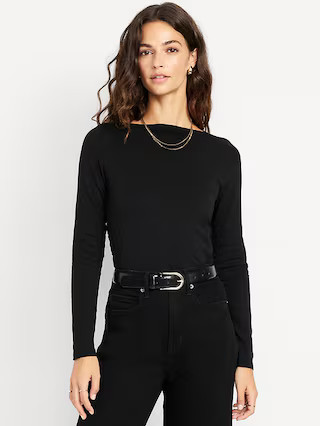 Long-Sleeve Slit-Neck Ruched Top | Old Navy (US)