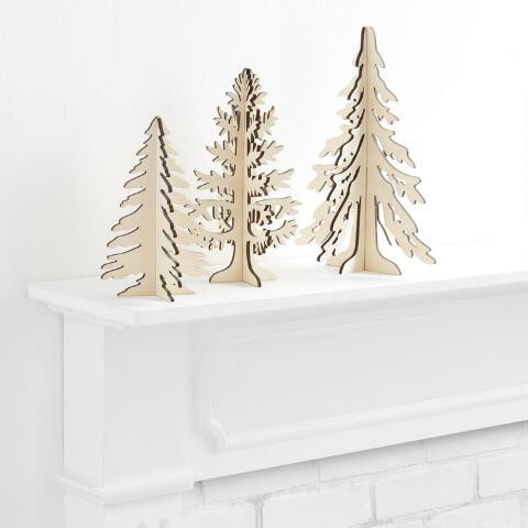 Laser Cut Wood Dimensional Tree Decor 3 Pack | World Market
