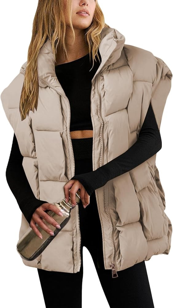 Yidarer Women's Oversized Winter Puffer Vest Stand Collar Zip Up Padded Jacket Coat with Pockets | Amazon (US)