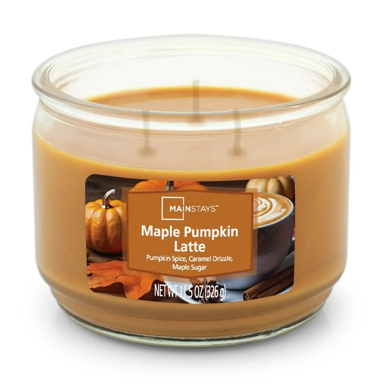 Mainstays 3-Wick Glass Jar Candle, Maple Pumpkin Latte, 11.5 oz - Walmart.com | Walmart (US)