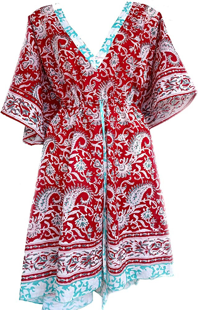 Rastogi Handicrafts 100% Cotton Hand Block Print Swimsuit Cover-up Beach Caftan Women's Print Kaf... | Amazon (US)