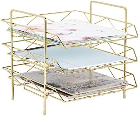 Amazon.com: Gold Stackable File Sorter for Office Supplies, 3-Tier Paper Letter Tray Organizer fo... | Amazon (US)