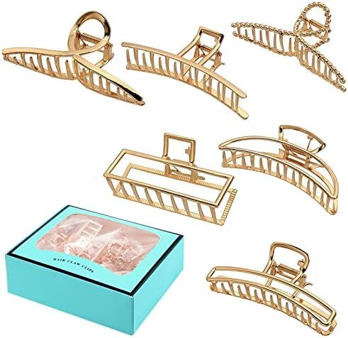 6 Pack Large Hair Claw Clips for Woman,Gold hair clips,Strong Hold metal jaw clip,Hair Clamps for Th | Amazon (US)