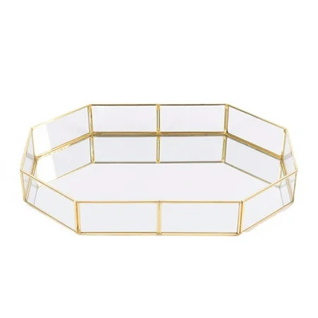 Gold Tray Vanity Tray with Metal Frame Decorative Tray Perfume Tray for Dresser Bathroom Jewelry or Home Decoration - S | Walmart (US)