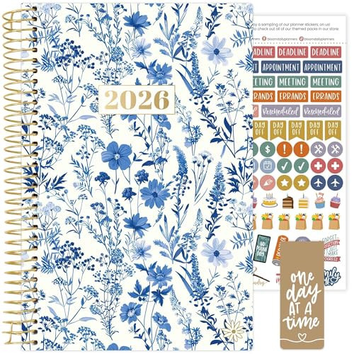 bloom daily planners 2026 Planner (January - December) Calendar Year Organizer - 5.5” x 8.25” - Weekly & Monthly Agenda Book with Stickers & Bookmark - Blue & White Floral | Amazon (US)