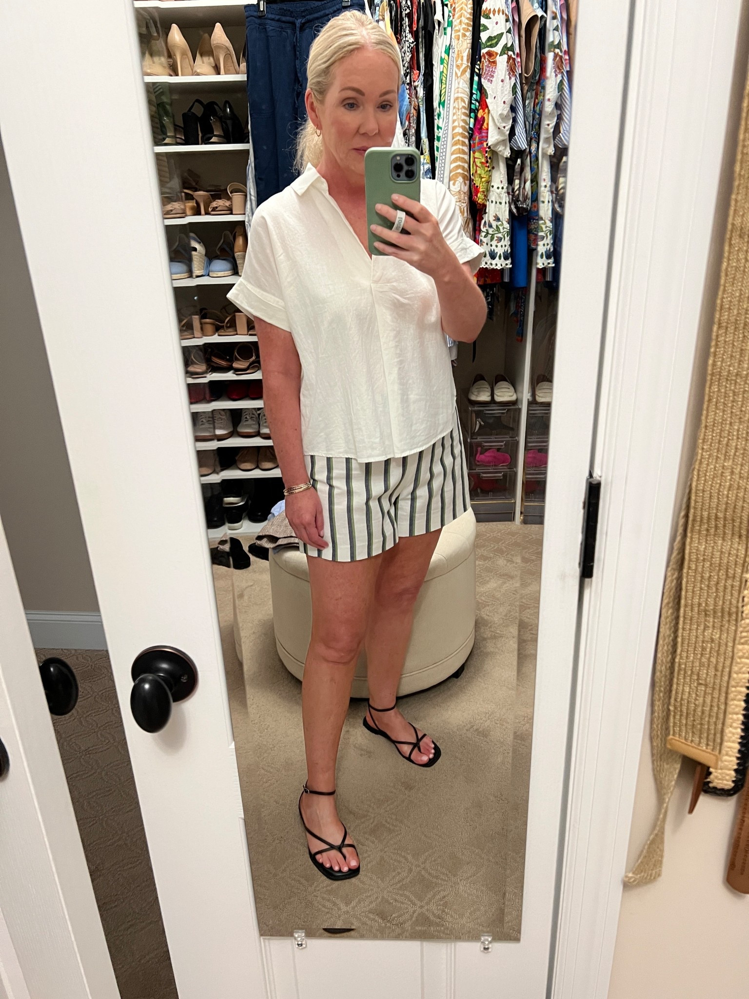 Casual summer outworn linen. 
Top old but linked similar. 
Shorts run small, size up. 

#LTKOver40 #LTKShoeCrush #LTKFindsUnder50