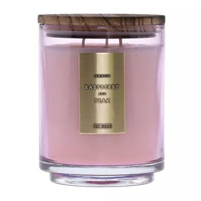 DW Home Raspberry and Teak Wood-Accent 29 oz. 3-Wick Jar Candle in Pink | Bed Bath & Beyond | Bed Bath & Beyond