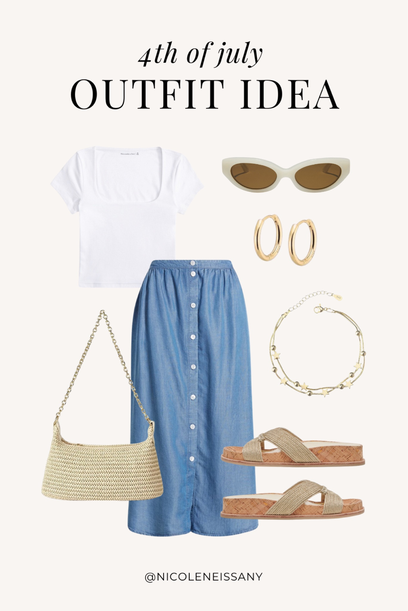 Neutral 4th of July outfit idea

// 4th of July outfits, July 4th outfit ideas, July 4th outfits, Independence Day outfit, Independence Day outfits, bbq outfit, backyard party outfit, summer outfit, vacation outfit, beach outfit, resort outfit, resort wear, casual summer outfit, brunch outfit, casual date night outfit, cropped tee, crop top, denim skirt, denim midi skirt, rattan slide sandals, woven slide sandals, summer sandals, straw purse, woven purse, gold star bracelet, gold hoop earrings, skinny sunglasses, Revolve, Petal and Pup, Gap, Nordstrom, Revolve, Abercrombie, Amazon fashion, neutral outfit, neutral fashion, neutral style, Nicole Neissany, Neutrally Nicole, neutrallynicole.com (6/13)

#liketkit  

#LTKTravel #LTKFindsUnder100 #LTKItBag #LTKFindsUnder50 #LTKSaleAlert #LTKHome #LTKStyleTip #LTKShoeCrush #LTKParties #LTKSeasonal