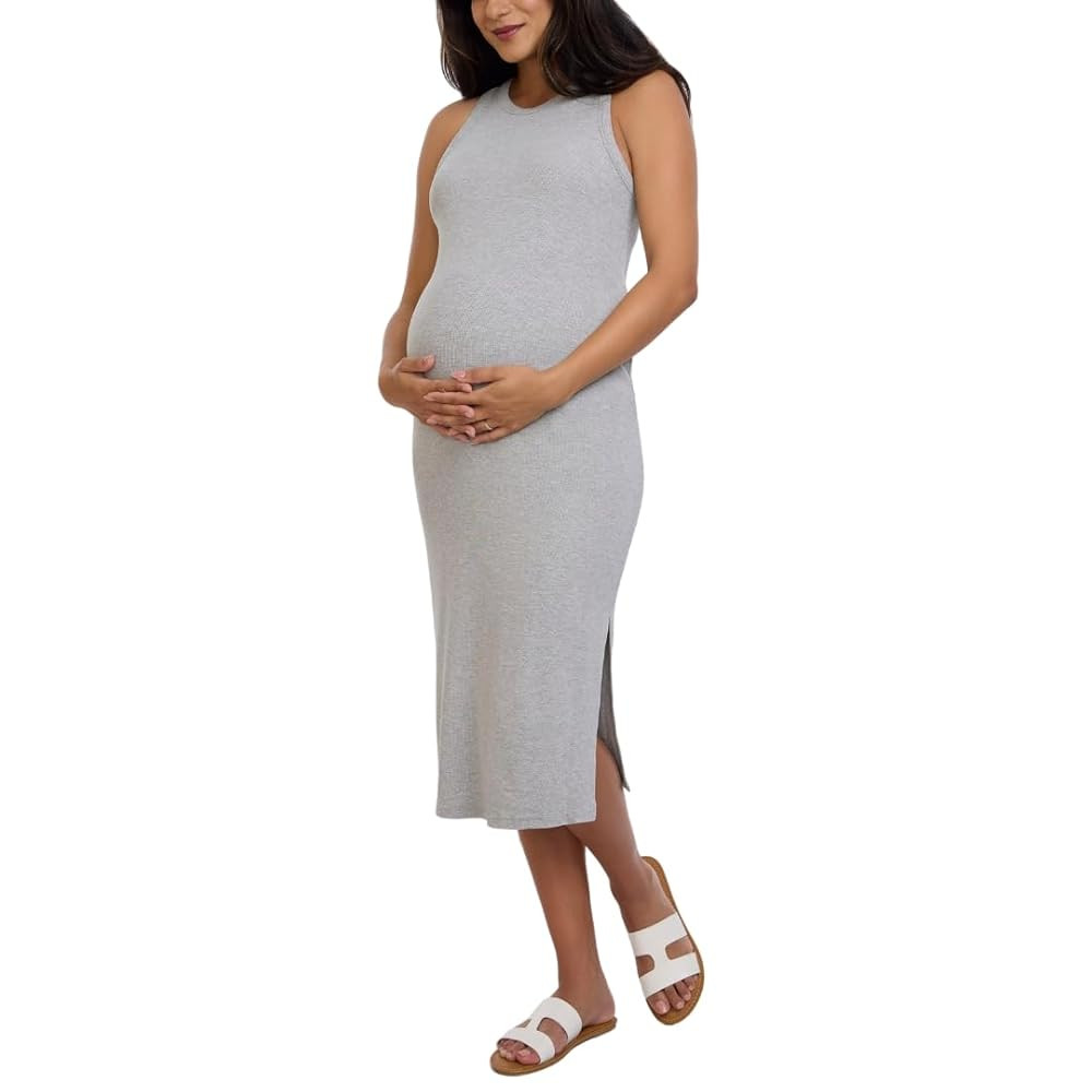 Motherhood Maternity Women's Sleeveless Racerback Rib Knit Midi Pregnancy Bodycon Dress | Amazon (US)