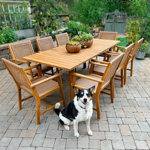 Sophia & William 9-Piece Patio Outdoor Dining Table Chair Set, Rattan Furniture Set of 8 Rattan Chairs and 1 Acacia Wood Rectangular Table for Yard, Garden, Porch and Poolside | Amazon (US)