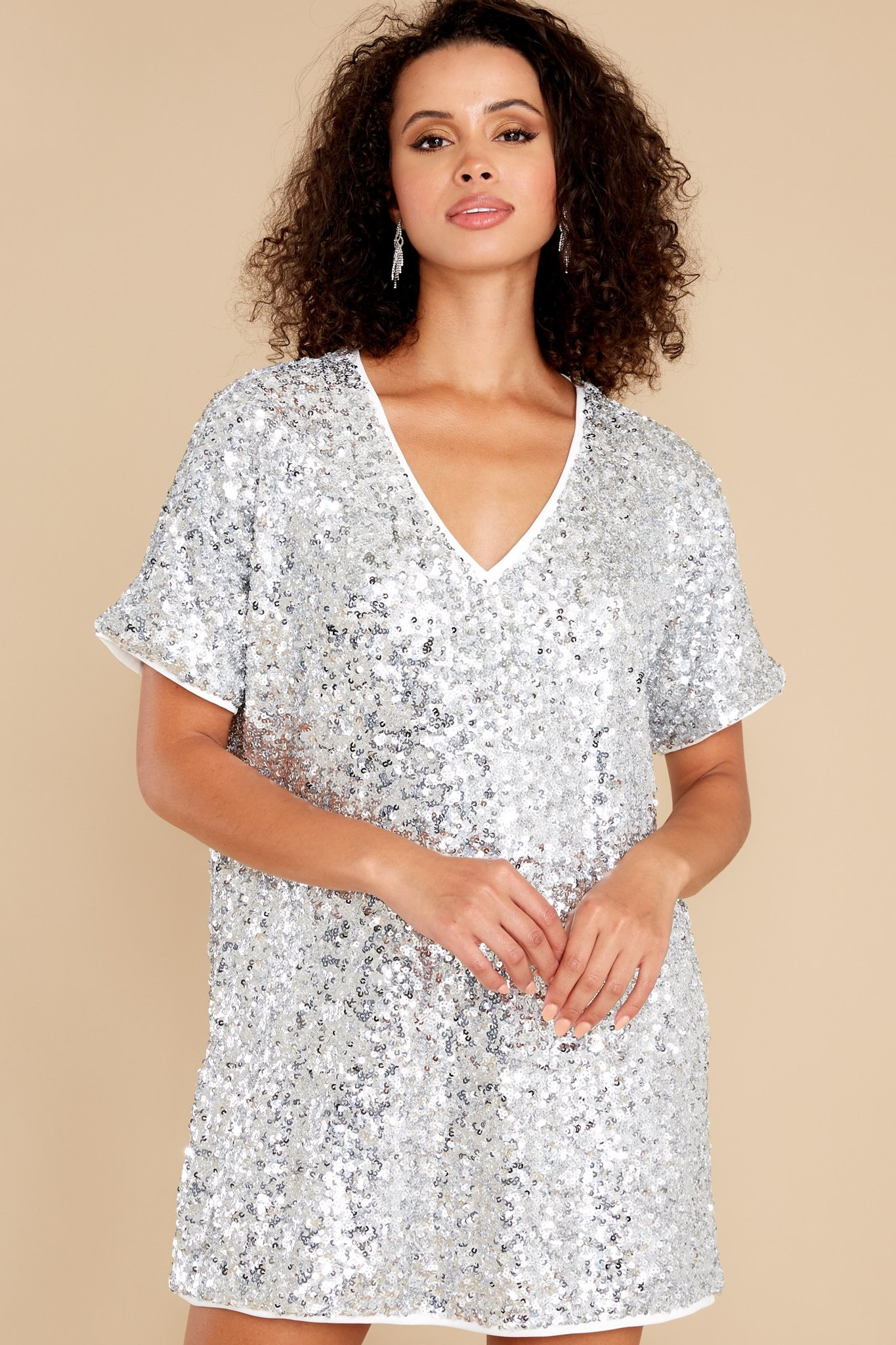 Lights On Me Silver Sequin Dress | Red Dress 