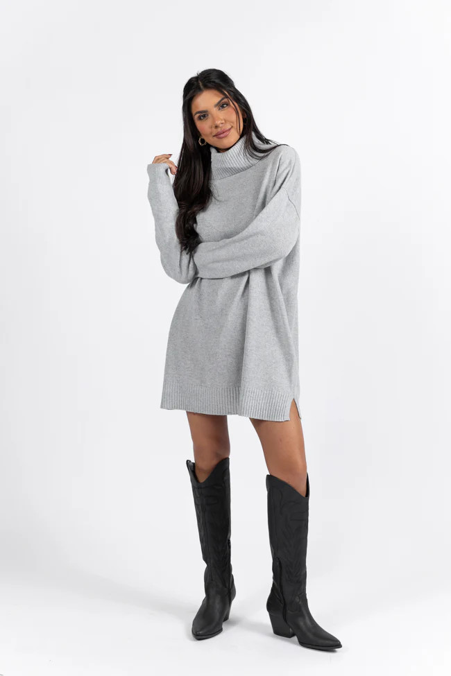 Changing Locations Grey Turtleneck Sweater Dress DOORBUSTER | Pink Lily