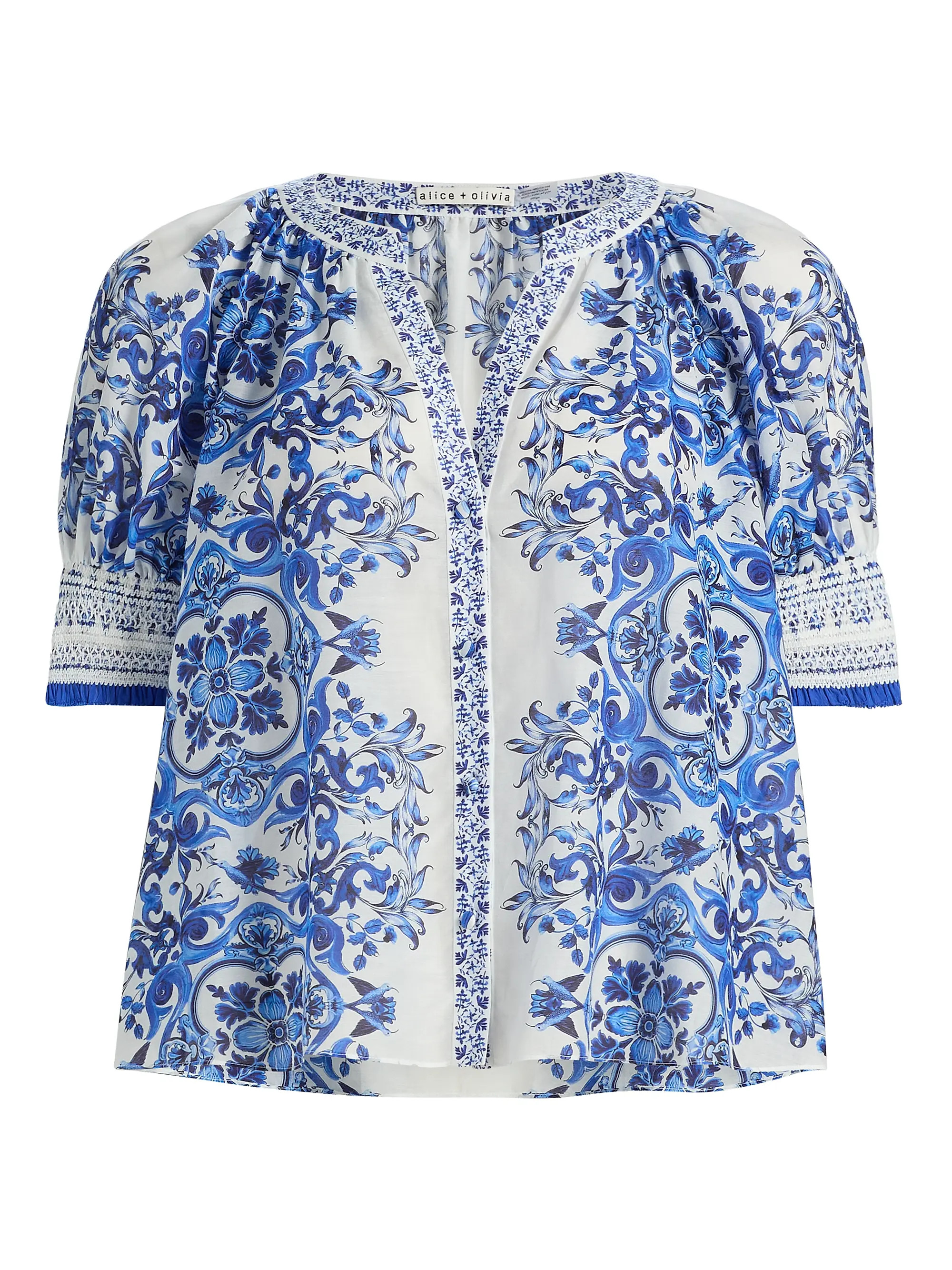 Thalia Rococo Cotton-SIlk Puff-Sleeve Blouse | Saks Fifth Avenue